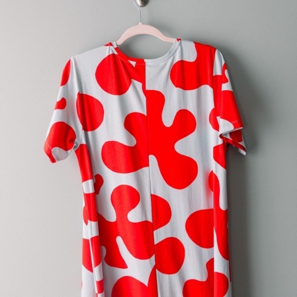 Marimekko - Bold Print - Long T Shirt Dress - Red & Light Blue - Size Large - Picture 4 of 6